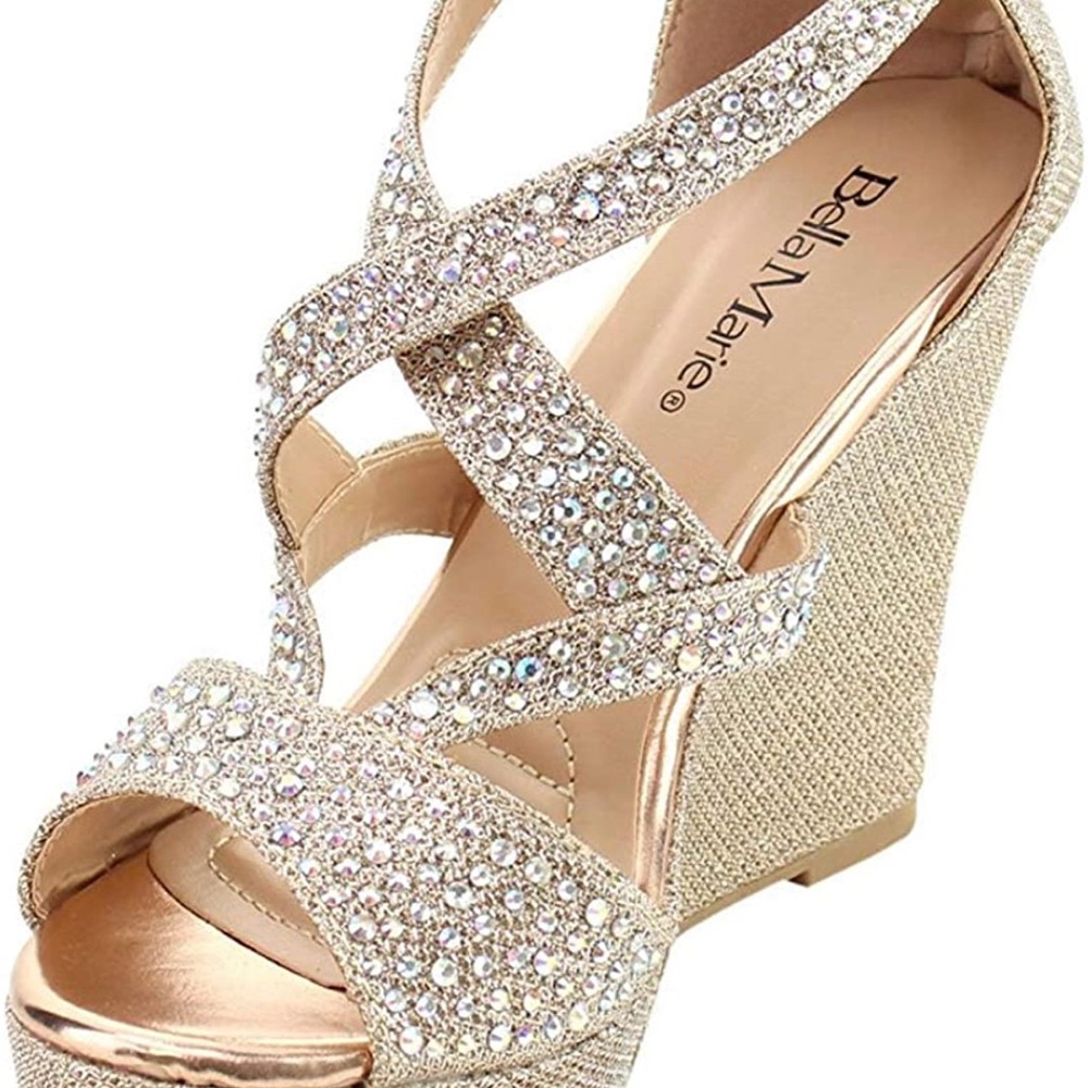 Bella Marie Santo Women's Rhinestone 4.25" Wedge Sandal